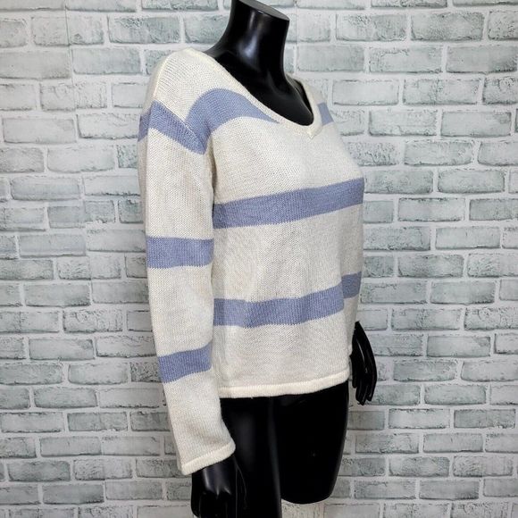 Ava Giselle Collection Womens S Ivory Blue Colorblock Stripe Knit Sweater - Picture 4 of 6